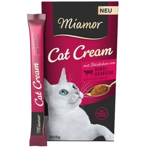 MIAMOR Cremige Katzenleckerei: Creme-Pasta mit Rindfleisch und Gemüse, 60 x 15 g