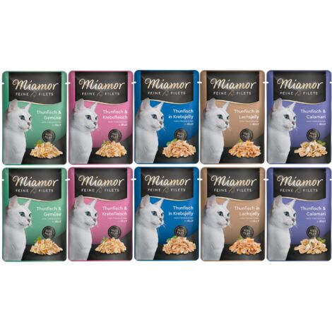 Miamor  Filetti di tonno in gelatina  Bustina da 100 g - Mix di tonno 10x100 g