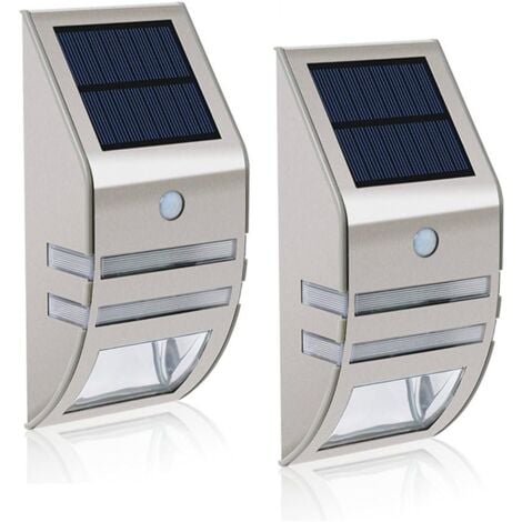 MianBaoShu 2 Pack LED Solar Lights Waterproof Stainless Steel Wall Lights Outdoor Motion Sensor 90° Wide Angle Lighting for Garden Patio Pathway etc.