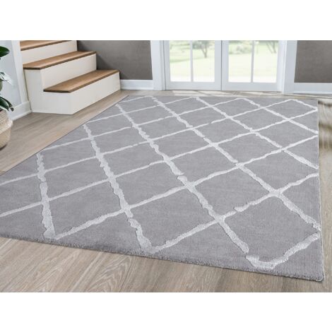 Mia's, tappeto "Anna", per soggiorno, a pelo corto, 080 x 150 cm, colore: grigio, con rombi
