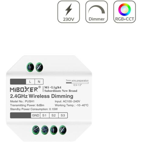 MiBoxer RGB+CCT Funkdimmer für 2.4GHz LED Lampen und Controller für Unterputzdosen PUSH1
