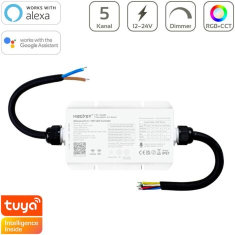 MiBoxer RGB+CCT Smart WiFi LED Controller IP67 5 Kanal 12/24V WiFi Tuya Alexa Google Steuerung WL5-WP