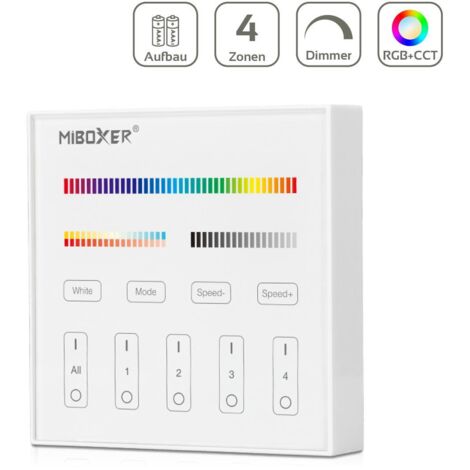 MiBoxer RGB+CCT Wandschalter 4 Zonen Aufbau Dimmen Schalten Farbsteuerung batteriebetrieben B4 - Farbe: weiß