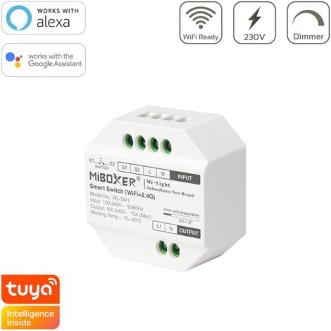 MiBoxer Smarter Tuya Wifi-Schalter für Unterputzdosen 10 A 2.4GHz+Push WL-SW1