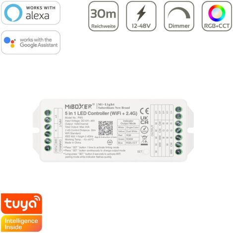 MiBoxer WIFI LED Controller 5in1 Einfarbig/CCT/RGB/RGBW/RGB+CCT 12/24V max.20A PW5