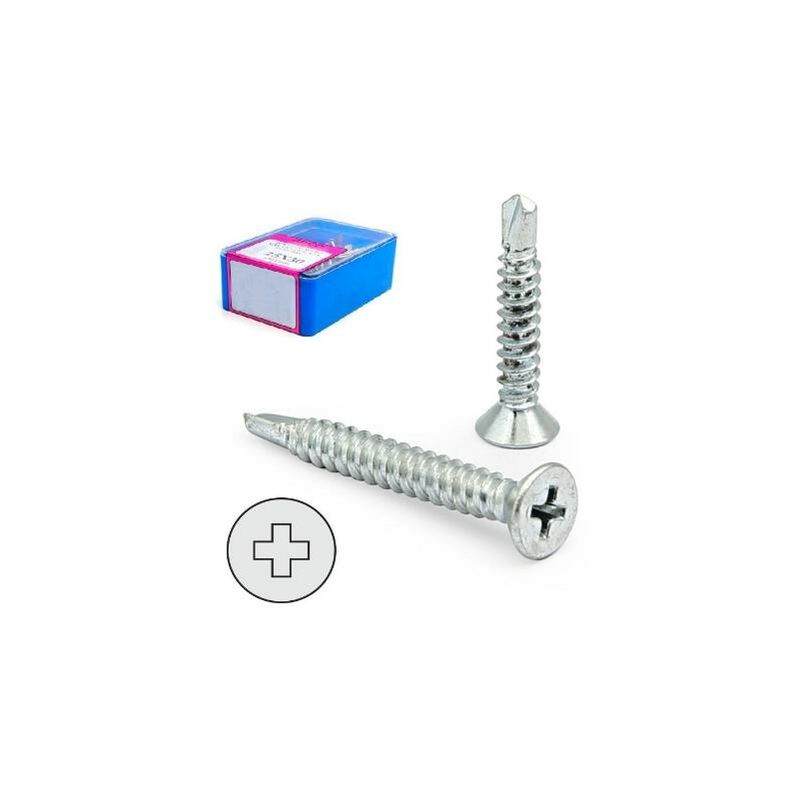 

MIBRICOPLUS Caja tornillo broca cabeza plana din 7504-p cincado larg.r/chapa 32mm ø rosca chapa 3.9mm