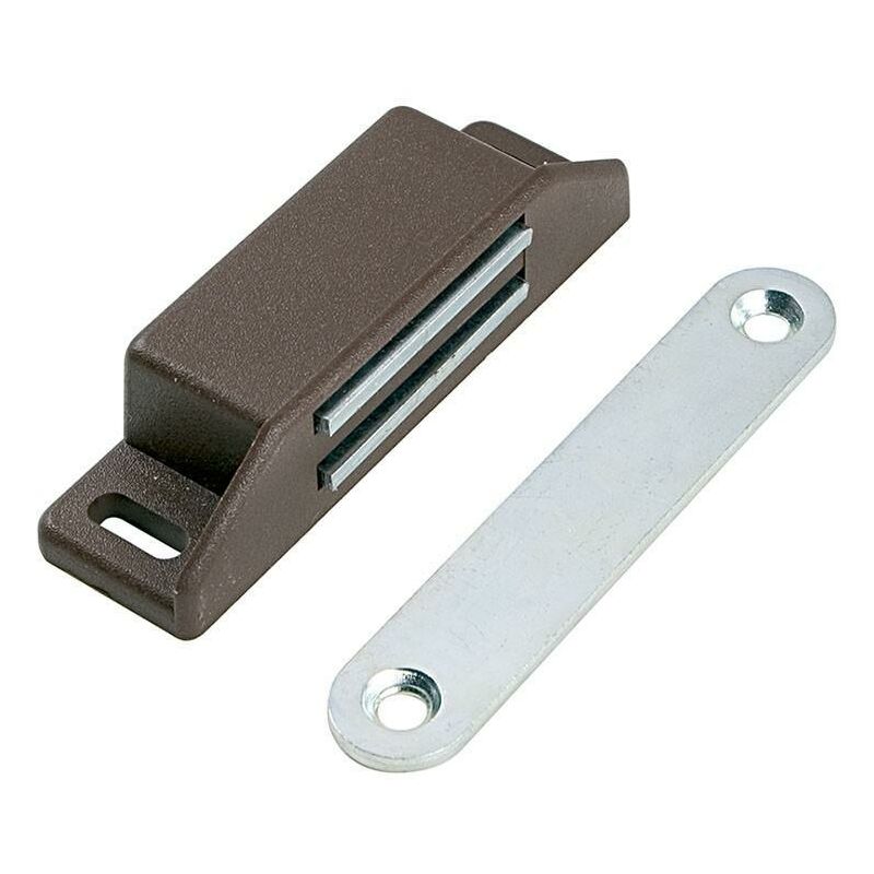 

Cierre magnetico rectangular 65x18 8kg. marrón con placa, para puerta pesante montaje tirafondo - Mibricoplus