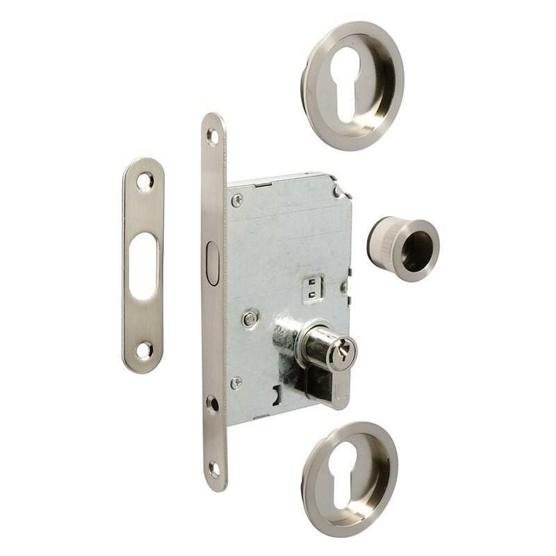 

Kit cerradura puerta corredera niquel satinado cilindro 20-20 niquelado. - Mibricoplus