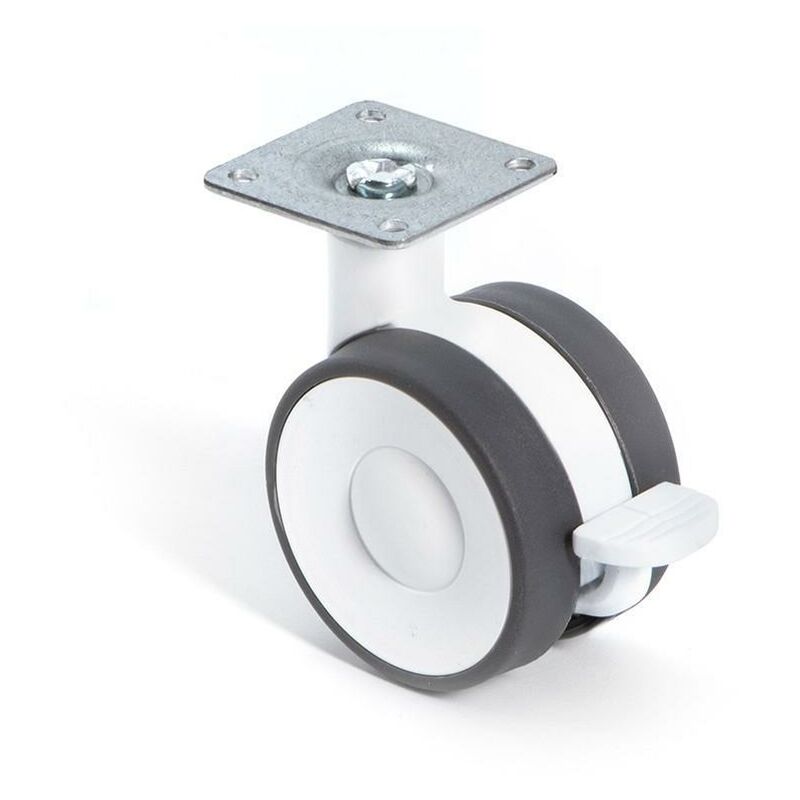 

MIBRICOPLUS Rueda giratoria kroos aro doble ø60 con placa acabado blanco freno con freno