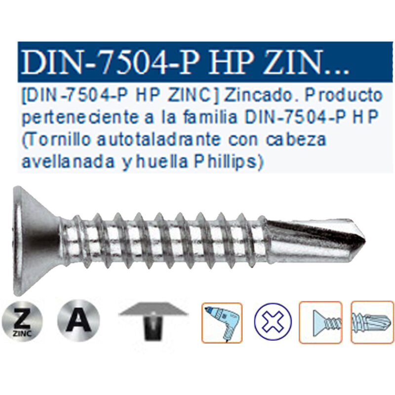 Index - tornillo autotaladrante 7504-p hp plana ph2 4,8x25 abp4825 (caja 5 unidades)