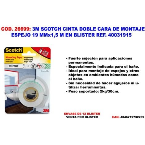 MIBRICOTIENDA 3m scotch cinta doble cara transparente 19 mm x1.5m 4910c
