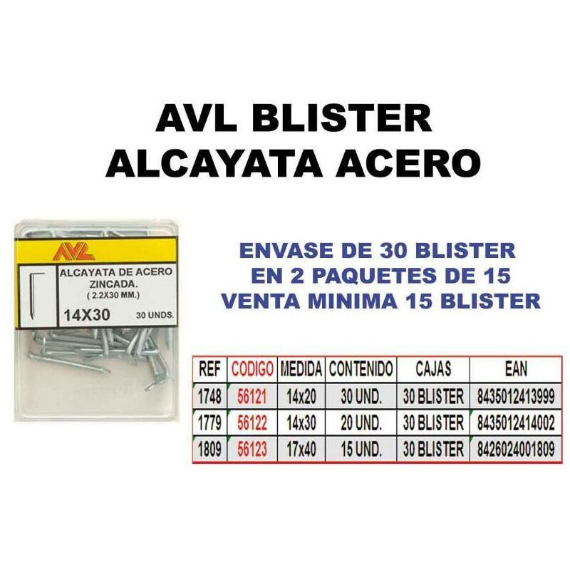 

avl blister alcayata acero 17x40 zincada 1809 (caja 15 unidades) - Mibricotienda