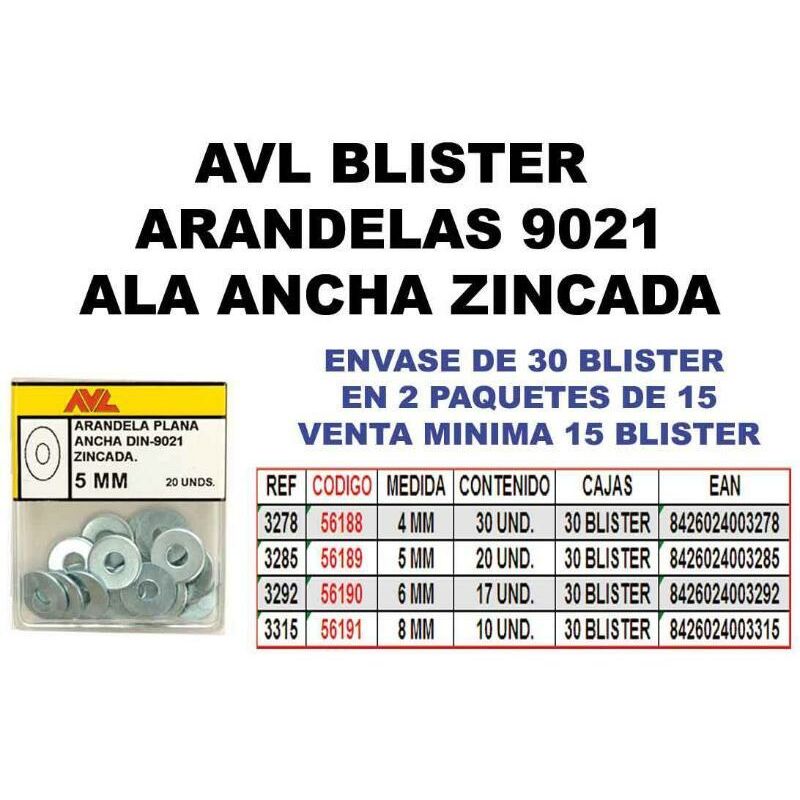 

avl blister arandela 9021 a-ancha 5 mm zincada 3285 (caja 15 unidades) - Mibricotienda