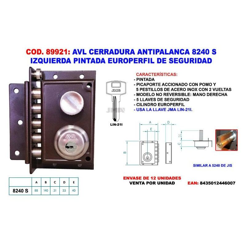 

MIBRICOTIENDA avl cerradura antipalanca 8240 s izda. pintad europerfil segurid