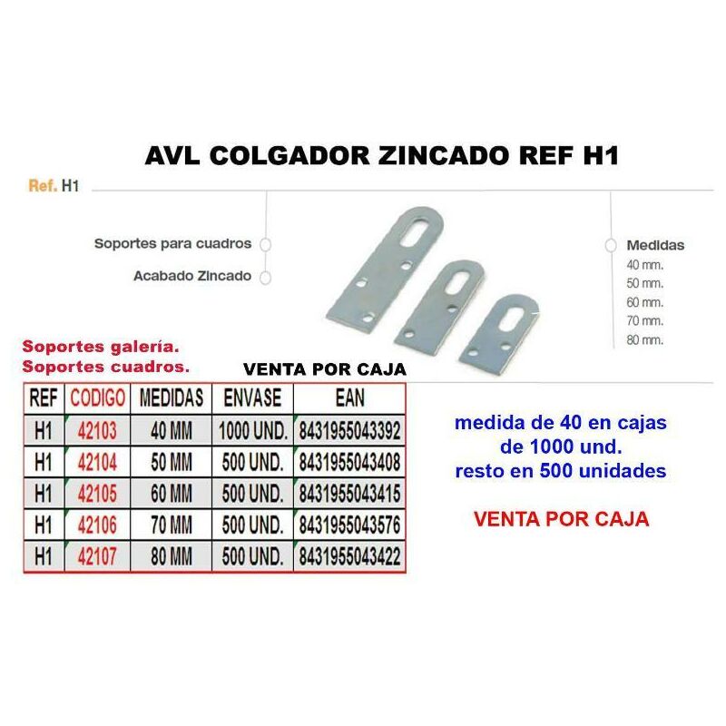 

avl colgador h1 zincado de 80 mm (caja 100 unidades) - Mibricotienda