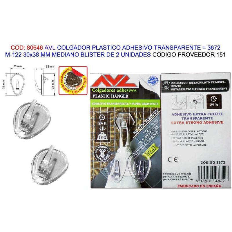 

avl fs colgador plast.adhe transp.m122 30x38mm bl 2u 3672 (151) - Mibricotienda