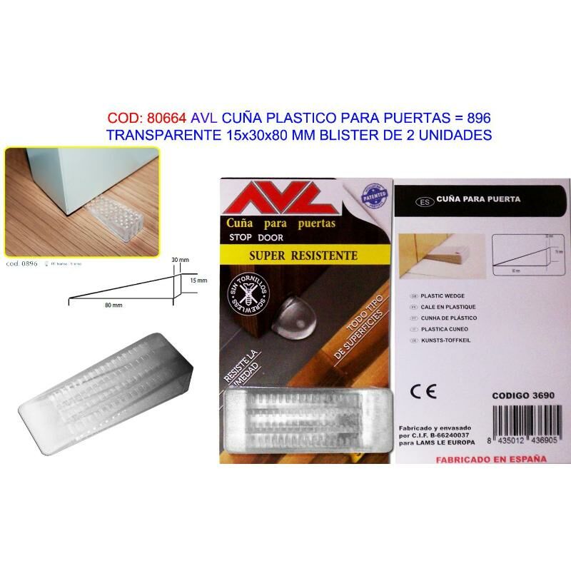 

avl cuña plastico puerta transparente 15x30x80mm bl 2u 3690(896) - Mibricotienda