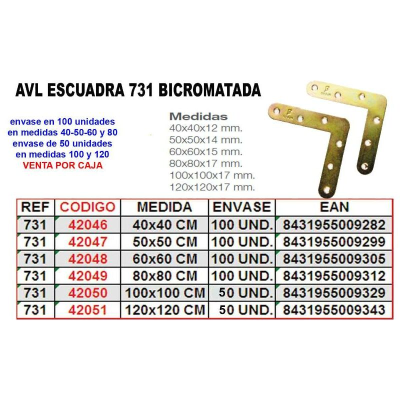 

MIBRICOTIENDA avl escuadra 731- 40x 40 bicromatada avwl-252-40 (caja 100 unidades)