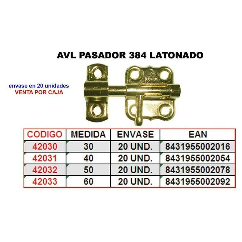 

avl pasador 384 latonado 30 mm. (caja 20 unidades) - Mibricotienda