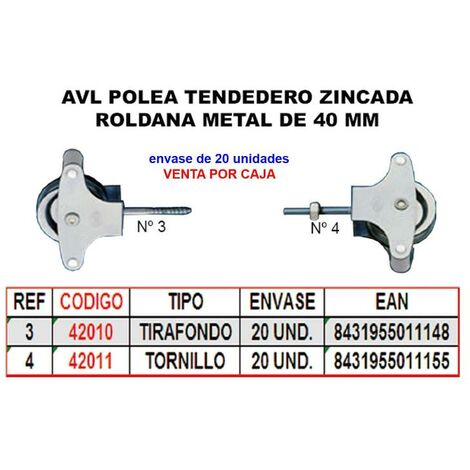 POLEA TENDEDERO ACERO INOXIDABLE CON TORNILLO M 6 X 40 MM. 2 UDS.
