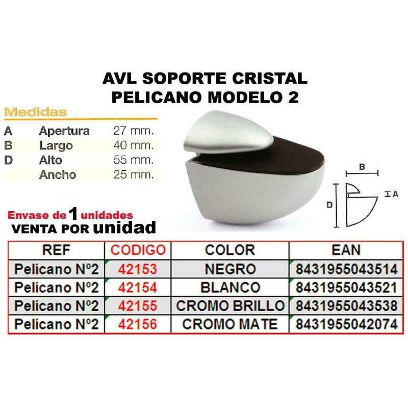 

MIBRICOTIENDA avl soporte cristal pelicano negro modelo 2 precio unidad