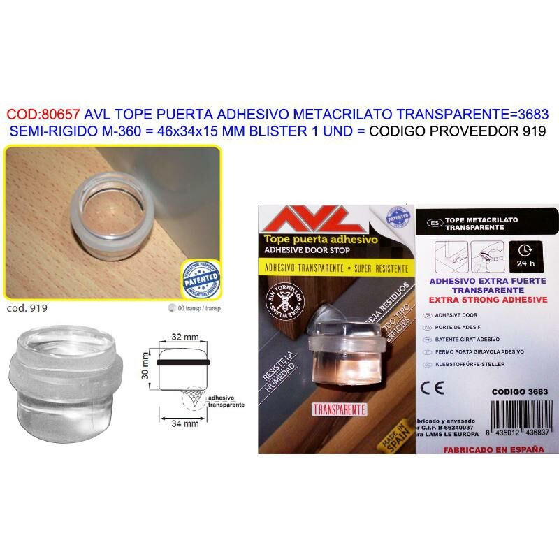 

avl tope puerta adh.metac.transp m360 46x34x15mm bl 1u 3683(919) - Mibricotienda