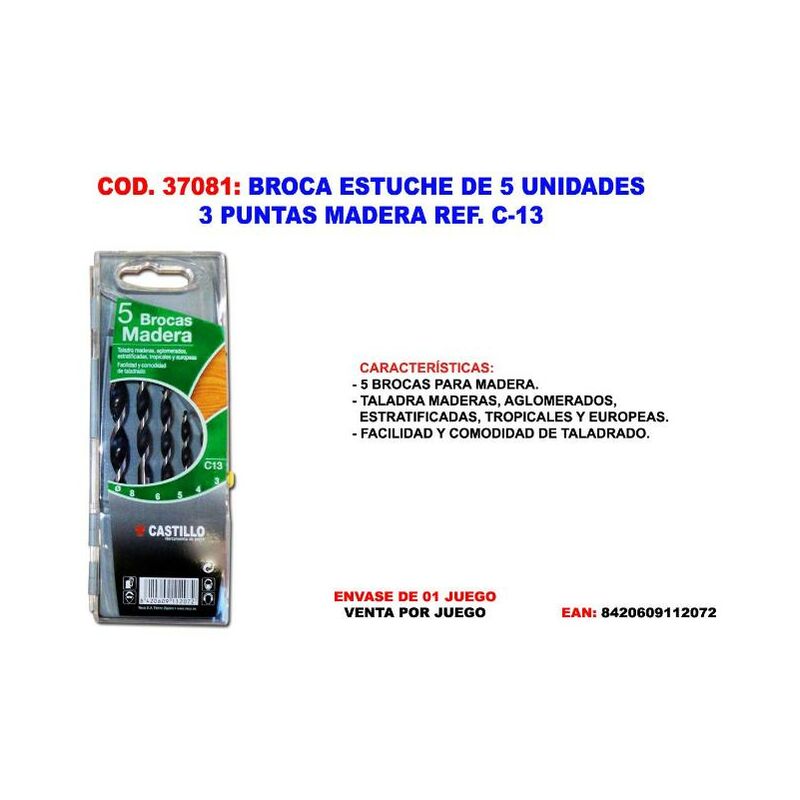 

broca estuche 5 und. c-13 3 puntas madera - Mibricotienda