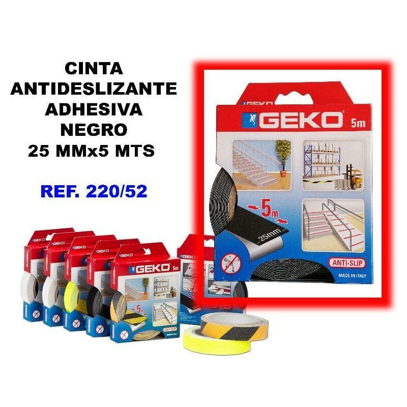 

cinta antideslizante adhesiva 25mmx 5mt.negra 220-52 - Mibricotienda