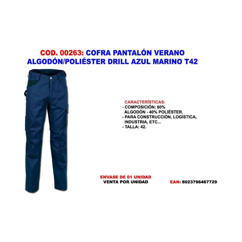 

cofra pantalon verano algodon-pol. drill azul mar. t42 - Mibricotienda