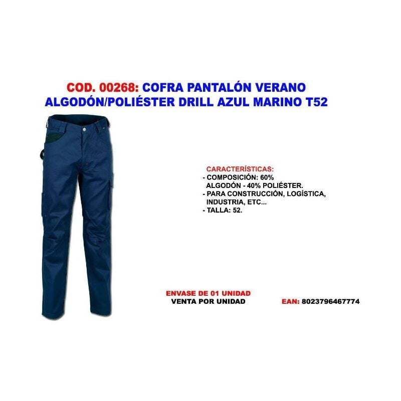 

cofra pantalon verano algodon-pol. drill azul mar. t52 - Mibricotienda
