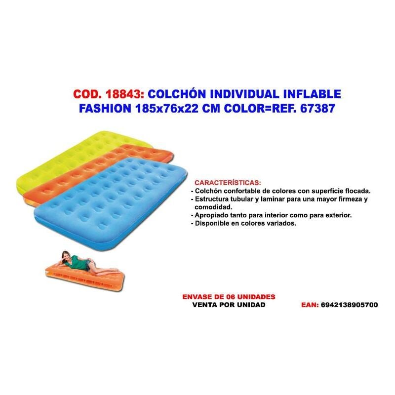 

MIBRICOTIENDA colchon finstock individual inflable fashion 185x76x22 cm 67387