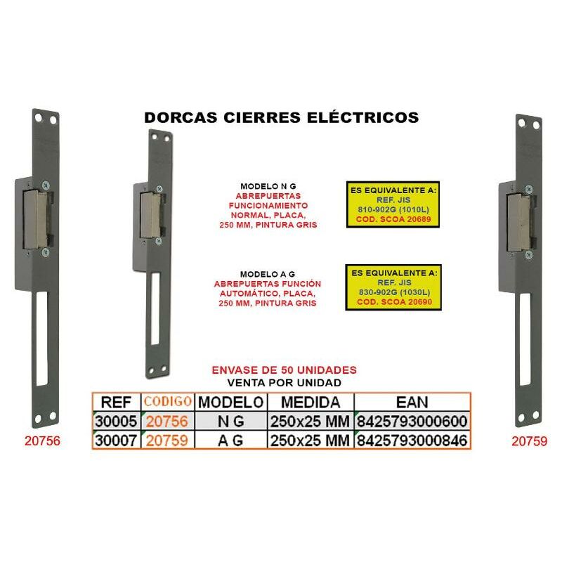 

MIBRICOTIENDA dorcas cierre elect.funcion normal n-g+placa 250x25 mm 30005
