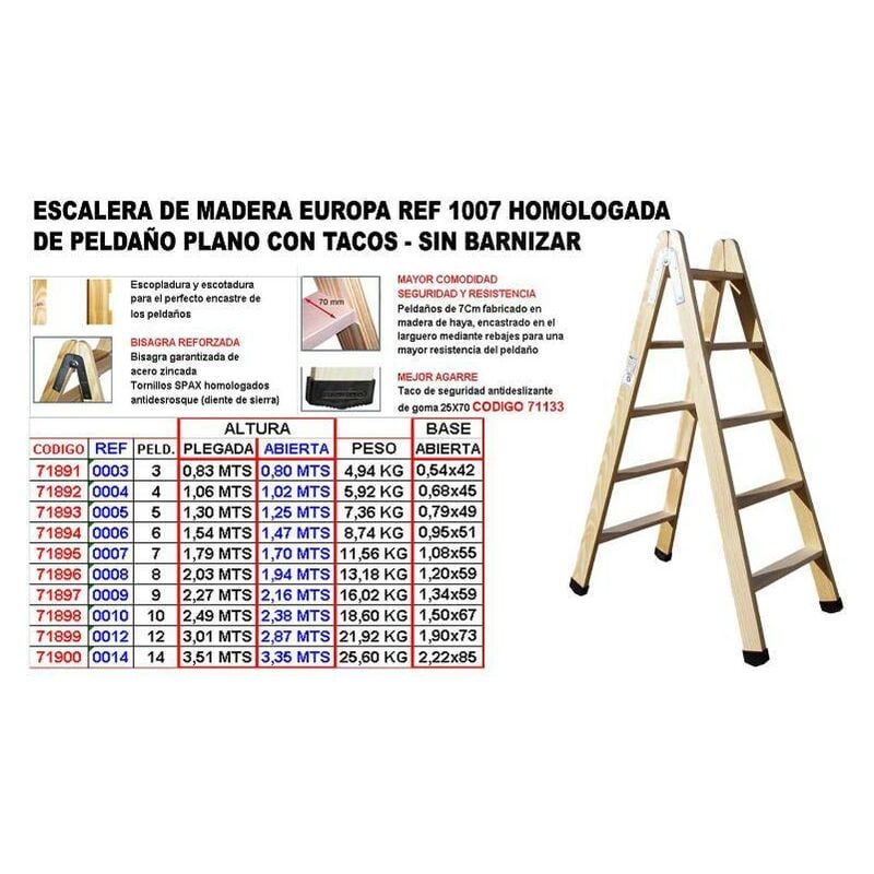 

MIBRICOTIENDA escalera madera 1007 homologad.peld.plano 12 p 2,87m+tacos 7936