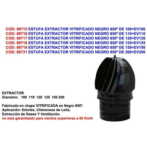 MIBRICOTIENDA estufa extractor vitrificado negro 850º de 150 ev150