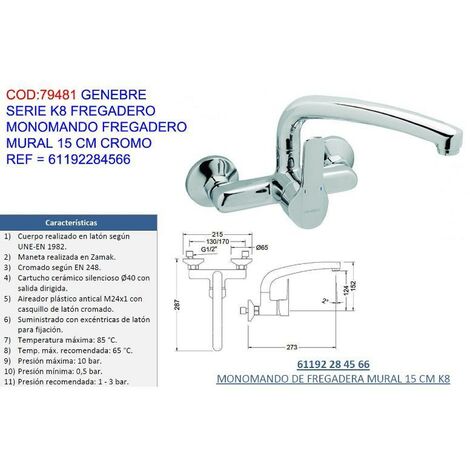 Grifo cocina mural Grisanex 15 cm serie Kety