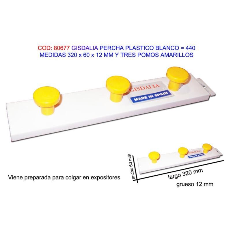 

gisdalia fs percha plastico 320x60x12mm 3 pomos amarillo 440 - Mibricotienda