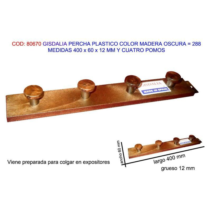 

gisdalia percha plastico madera oscura 400x60x12mm 4 pomos 288 - Mibricotienda