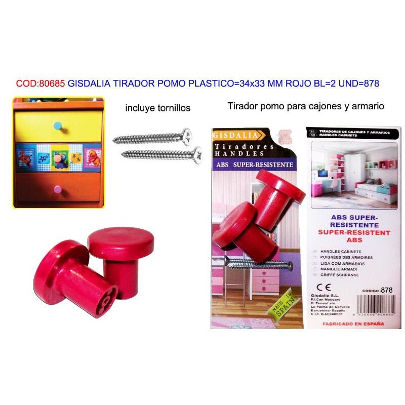 

gisdalia fs tirador pomo plast 34x33 mm rojo bl 2 und 878 - Mibricotienda