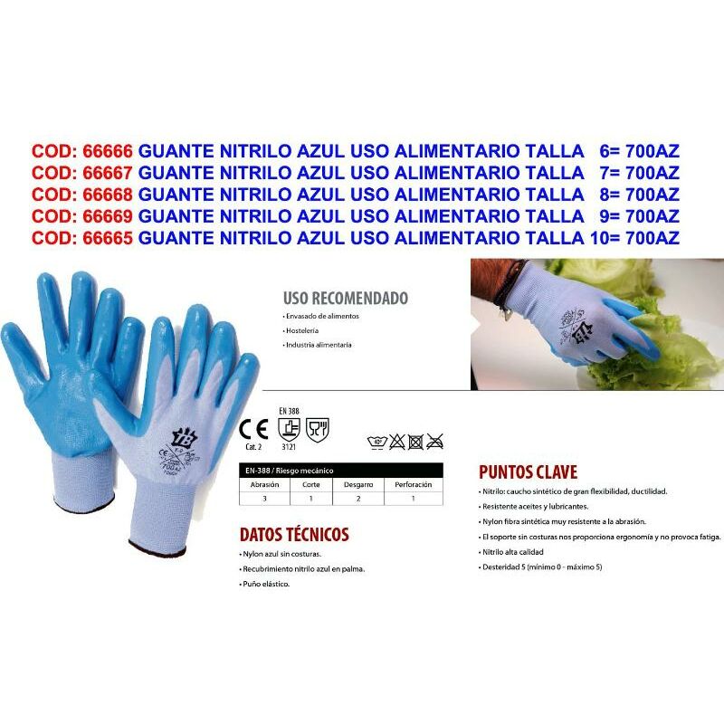 

guante nitrilo azul uso alimentario talla 7 700az touch - Mibricotienda