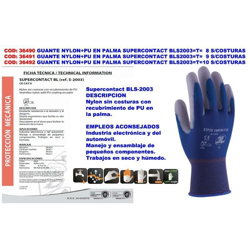 

MIBRICOTIENDA guante nylon+pu en palma supercontact bls2003 t 8 s-costuras (caja 12 unidades)