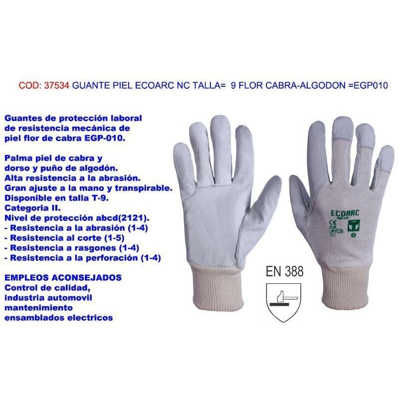 

guante piel ecoarc nc talla 9 flor cabra-algodon egp010 (caja 12 unidades) - Mibricotienda