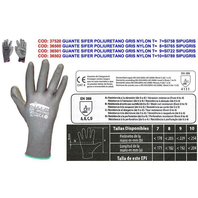 

MIBRICOTIENDA guante sifer poliuretano gris nylon t 10 si789 sipugris (caja 12 unidades)