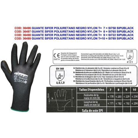 MIBRICOTIENDA guante sifer poliuretano negro nylon t 9 si722 sipublack-hades (caja 12 unidades)
