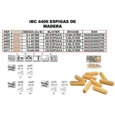 Espigas de madera de haya 8x40mm 40 unidades