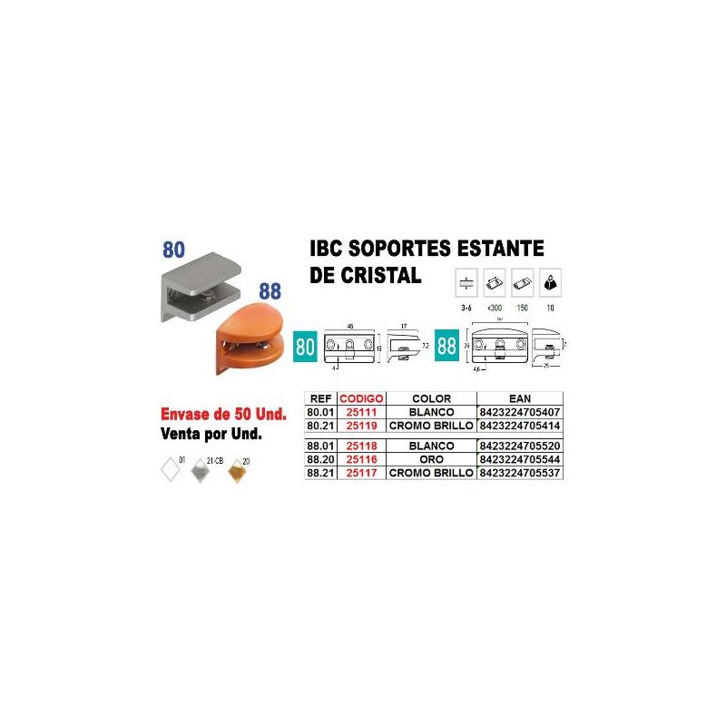 

MIBRICOTIENDA ibc soporte estante cristal ref.88.21 cromo brillo (caja 50 unidades)