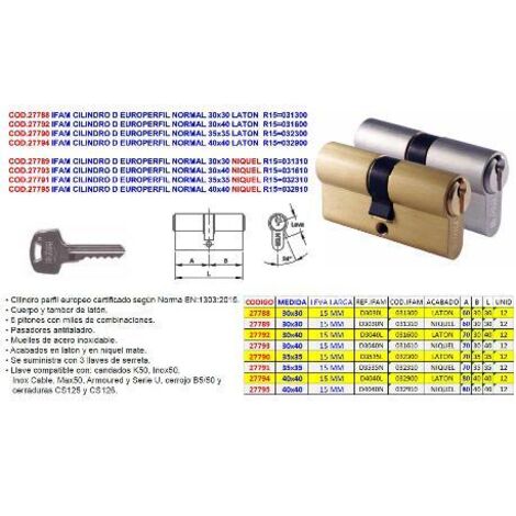 MIBRICOTIENDA ifam cilindro d europerfil normal 30x30 niquel r15 031310