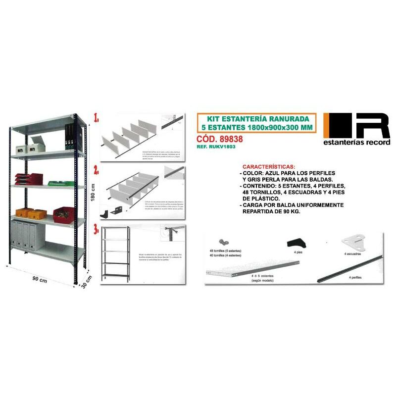 

kit estanteria ranurada 5 estantes 1800 x 900 x 300 rukv1803 - Mibricotienda