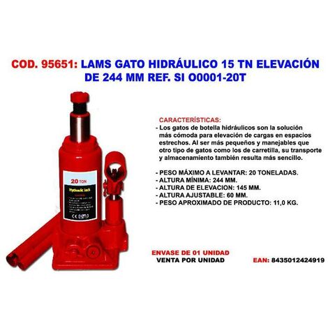 GATO HIDRAULICO DE BOTELLA 20 TON. (20000KG) ESPECIAL PARA COCHES BAJOS  190mm