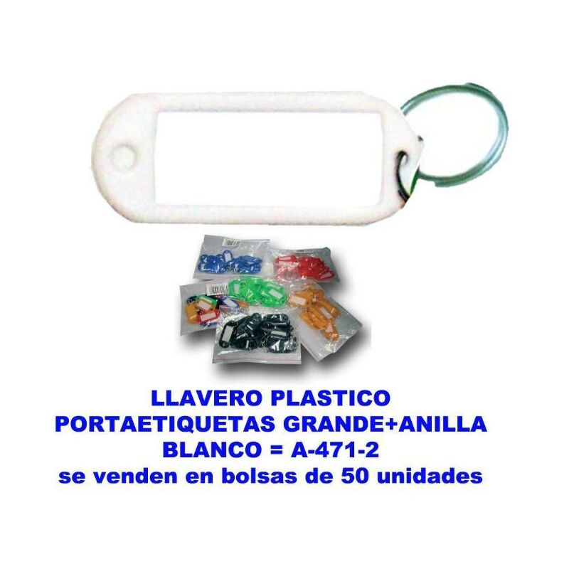 

llavero plastico portaetiquetas gde.38x60mm+anilla blanco a4712 (caja 100 unidades) - Mibricotienda