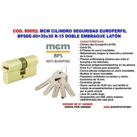 Descripción del negocio Injusto articulo MIBRICOTIENDA mcm cilindro serreta perfil 542 de 30 x14.5 mm laton para 1561